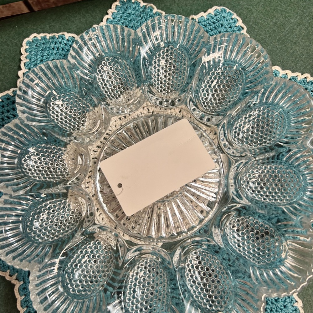 NOBL Vintage Clear Glass Deviled Egg Dish